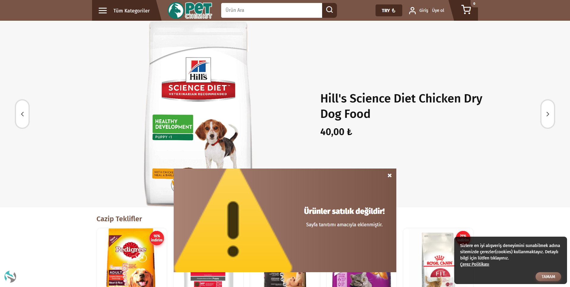 Pet Store eticaret sitesi